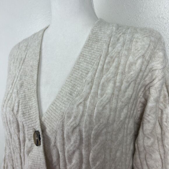H&M Sweater Women Small Tan Knit Cardigan Button Up Wool Blend Grampa Pockets - Picture 10 of 14